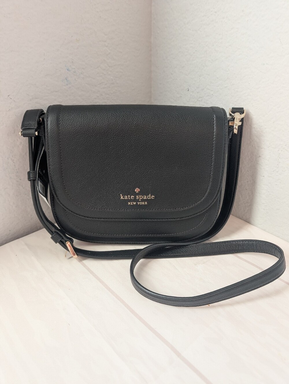 NWT Kate Spade Blake Leather Saddle Bag Crossbody In Black